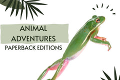 Cover art with photo of a tree frog on a branch with the caption "Animal Adventures - Paperback Editions" 