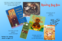 Colorful graphic showcasing the Reading Bug Box logo and subscription service details for children's books