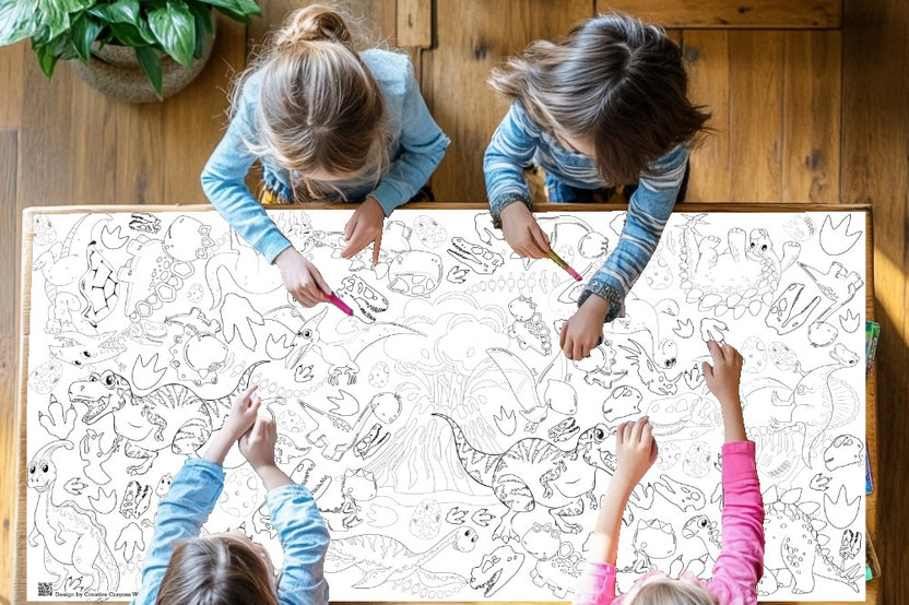 Seasonal kids coloring tablecloths; fun, themed designs delivered monthly for creative playtime all year long. Made in the USA