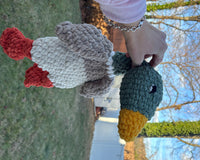 example of a medium size mallard.  Medium size handmade crochet mystery toys are between 11-14" in height.
