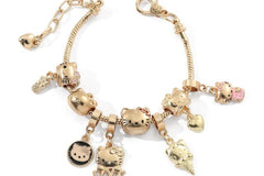 Vintage Kitty Charm Bracelet with Cupcake and Teapot / Cute and Collectible Jewelry