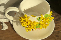 Hand Sculpted Floral Ceramic Art，a one of a kind coffee mug or a handcrafted tea cup.Enjoy with afternoon reading or during teatime.