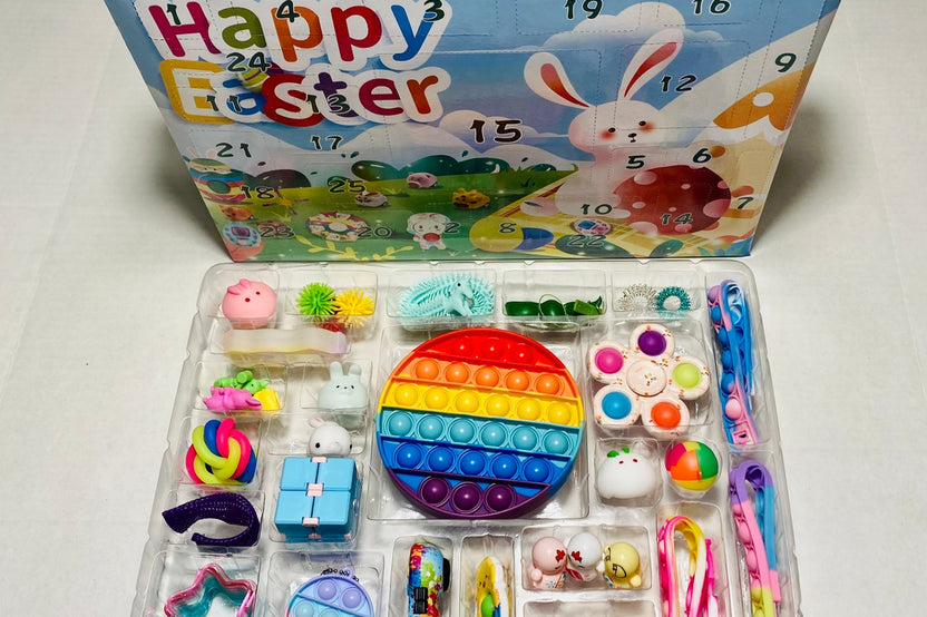 Fidget Toy Advent Calendar, brain toys, Mochis, bubble pop its, infinity cubes, spring fidgets, keychain toys, squish balls, puzzle fidgets