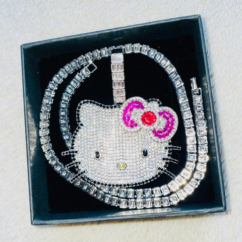 Sanrio “Hello Kitty” Blinged Out Hip hop Jewelry Cat Pendant w/Chain