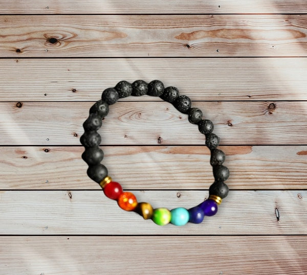 Lava rock bracelet of St. Damien (Black and colored beads)