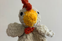 Medium size rooster.  the medium size mystery toy box includes a handmade crochet toy approximately 11-13" 