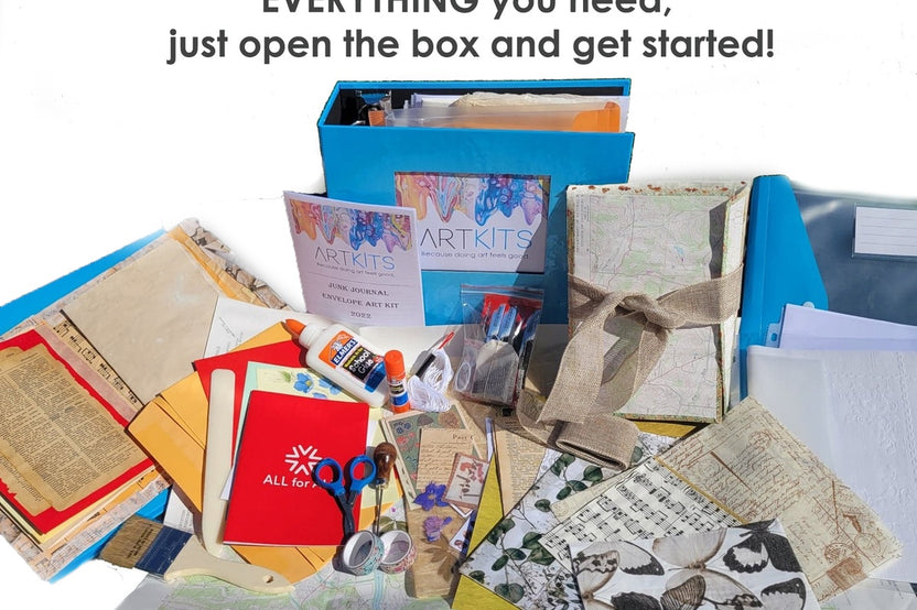 Ultimate Junk Journal Art Kit - EVERYTHING you need to get started! Large3 ring binder & plastic snap pouch included! SKU DV0922