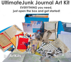 Ultimate Junk Journal Art Kit - EVERYTHING you need to get started! Large3 ring binder & plastic snap pouch included! SKU DV0922