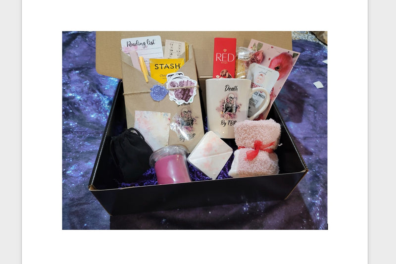 Deadly Delights horror book box with dark themed extras