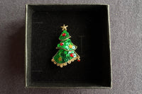 Festive Christmas Brooch Gift Set.Holiday Collection with Tree, Hat, Gloves and Reindeer in Gift Box