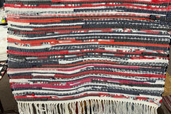 Hand woven upcycled rugs. They measure at least 3 ft x 2 ft, some will be larger. They are super durable and are made to last. 