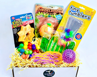Fidget Toy Box - Fidget widget, dinoflction, tiny tumblers, shapeable rainbow fidget, spiky glow ball, stretchy noodles, squish liquid amaze