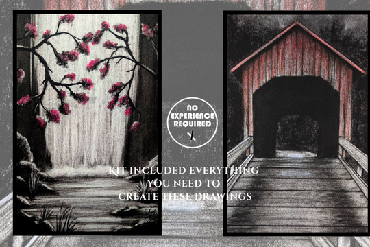 Our November 2026 Art Box, will include the drawings, Cherry Mist and Stained Bridge.  Come and get dirty with us and create.