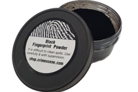 We see a basic latent fingerprint kit with brush powder and tape to lift latent fingerprints from surfaces