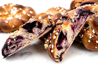 Blueberry Knots easy baking kit featuring vegan braided pastry knots filled with blueberry, a unique gift for dessert and baking lovers. 