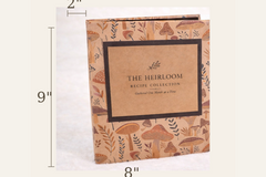 This image highlights the thoughtful scale and structure of our Heirloom Recipe Collection binder. Measuring 9 inches tall by 8 inches wide 