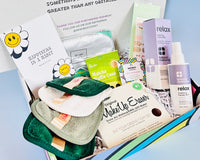 Spring gift box for teen girls,: self care skin care items,  matcha treat and positive messages are included in the box