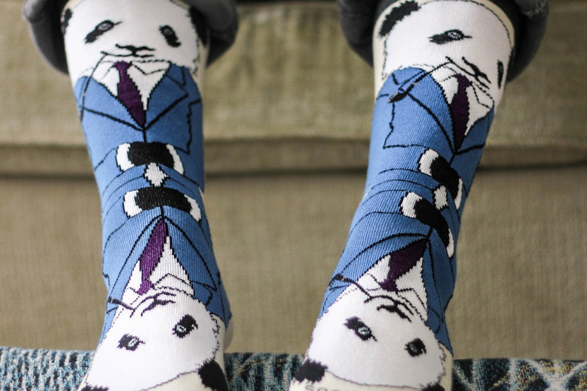 Dignified Reflective Panda Wearing a Suit Socks (Men's Sized)