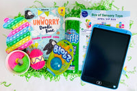 The Unworry Doodle Book, Blobz, Playfoam Pluffle, Top Trendz Rainbow Bunny Popper, Mac N' Cheese NeeDoh, Puffer Egg, LCD Writing Tablet