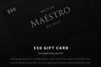 Monthly Maestro box with curated luxury essentials, gift card, and access to exclusive watch giveaways.