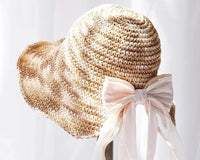 Monaco Cream Rose Ombré Ribbon Bow Straw Hat, Group Wedding and Anniversary Gift Hat, Mother's Day Gift