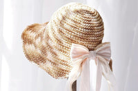 Monaco Cream Rose Ombré Ribbon Bow Straw Hat, Group Wedding and Anniversary Gift Hat, Mother's Day Gift