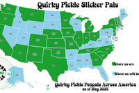 Map of nearly 30 states in green showing where penpal subscribers live, and the states in blue remaining showing where penpals will be.