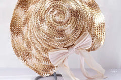 Monaco Cream Rose Ombré Ribbon Bow Straw Hat, Group Wedding and Anniversary Gift Hat, Mother's Day Gift