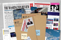 Close up photo of pieces of paper, news and phone lined up next and on top of each other. It is about some detective case.