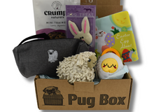 The Pug Box is a monthly subscription box filled with toys and treats specially curated for Pug Dogs!