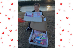 February Valentine's box with 20 OT activities, crafts, sensory materials, and fine motor tools for ages 4+
