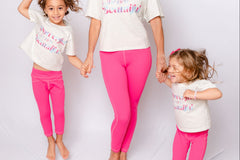 mommy and me matching pink leggings. Mommy and me matching shorts. mommy and me monthly delivery bag. 