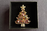 Festive Christmas Brooch Gift Set.Holiday Collection with Tree, Hat, Gloves and Reindeer in Gift Box