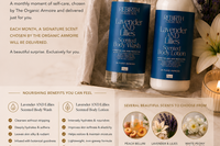 The Organic Armoire REBIRTH luxury body care subscription featuring Lavender and Lillies 16 oz Body Wash with nourishing benefits and monthl