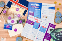 Aurora Swirl Cookies baking kit with pre-measured ingredients and STEM activity guide inspired by the Northern Lights.