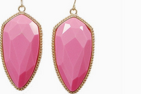 Pink arrowhead earrings in drop style.  The multi-faceted earrings are framed with a thin gold trim.  Lead and nickel compliant.  