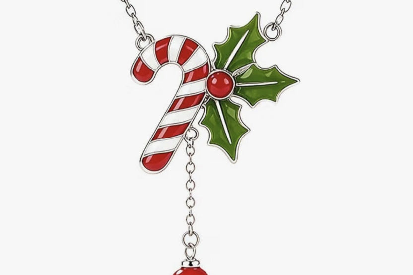 Candy Cane & Holly Berry Pendant Necklace