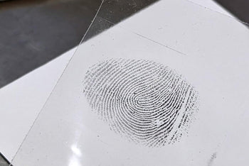 We see a basic latent fingerprint kit with brush powder and tape to lift latent fingerprints from surfaces