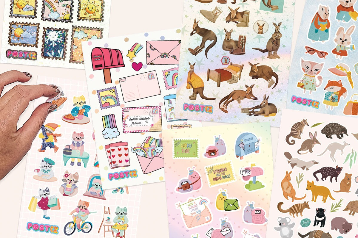 Postix quality sticker sticker sheets featuring a range of playful, cute and modern designs, made for sticker lovers worldwide