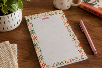 Colorful  summer personalized notepads featuring custom names from the My Paper Box Mini subscription.