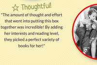 Colorful graphic showcasing the Reading Bug Box logo and subscription service details for children's books