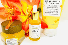 Farmacy honey potion skincare mask set including the holy grail anti aging serum, and one Farmacy holy grail facial scrub.