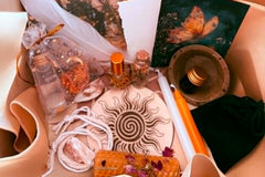 Midsummer Anointing Oil, Loose Incense Blend, Solar Ink, Dressed Beeswax Candle, Altar Card, Sun Wheel Altar Tile, Altar Cloth + more.