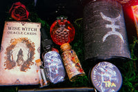 An image of the Dark Goddess Persephone Box - an iron nail was used to show the carving of Persephone's symbol. Pomegranate seeds + more