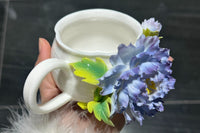 Hand Sculpted Floral Ceramic Art，a one of a kind coffee mug or a handcrafted tea cup.Enjoy with afternoon reading or during teatime.