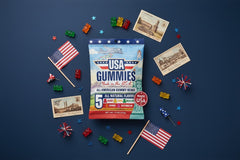USA Gummies monthly subscription with American-made gummy bears, no artificial dyes, made with real fruit and vegetable colors.
