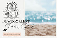 Graphic announcing the newest subscription box- Summer Splash with Wild Hare Apothecary branding and logo