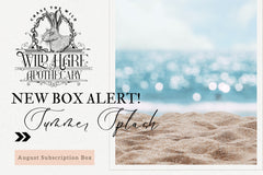 Graphic announcing the newest subscription box- Summer Splash with Wild Hare Apothecary branding and logo