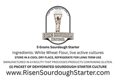 A visual of Risen Sourdough Starter's Co.'s label showing the ingredients and how to store, and what the product is!