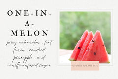 Description of One-In-A-Melon bath bomb from Wild Hare Apothecary with a graphic of three watermelon slices